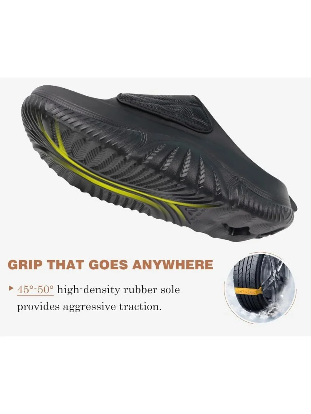 Men's All Black Recovery Sandals Orthopaedic Plantar Fascistic Walking Casual